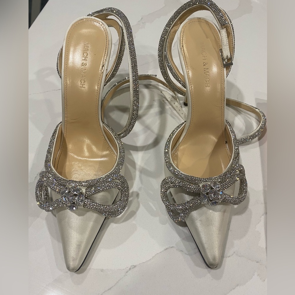 Mach & Mach Double Bow White Heels
